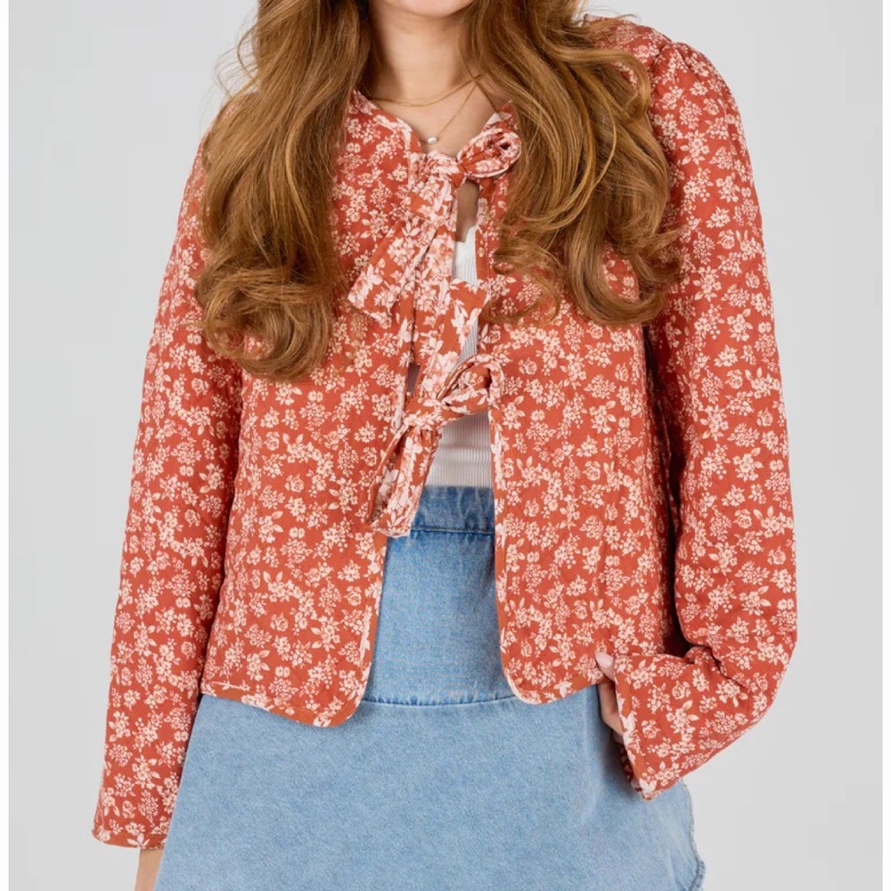 Vestique Ginger Quilted Floral Relaxed‎ Fit Jacket Women’s Large Rust NEW
